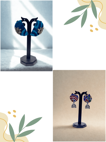 Indigo Bloom | Boho Jhumki | Fabric Earrings Combo