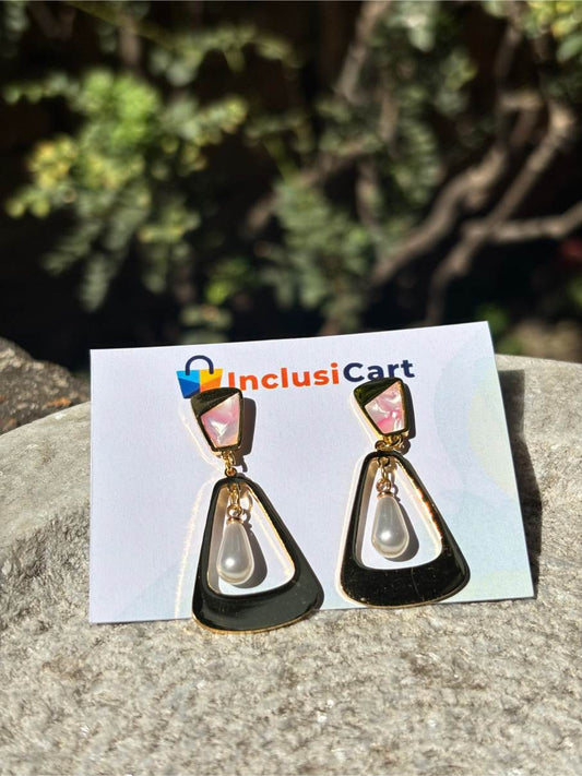 Hanging Pearl Triangular Anti Tarnish Stud Earrings