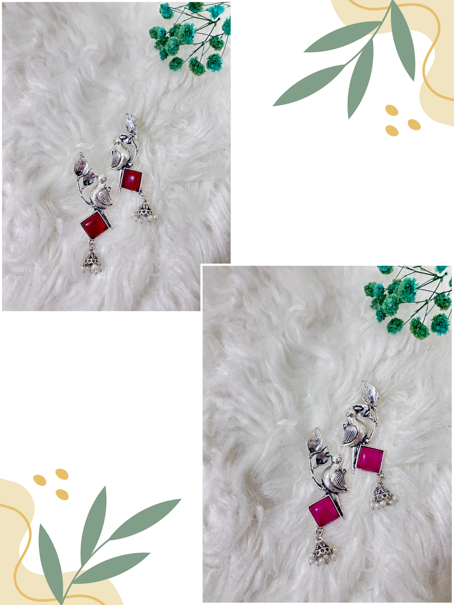 Oxidised Silver Plated Pink & Red | Oxidised Earring | Combo