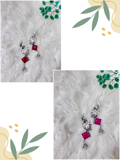 Oxidised Silver Plated Pink & Red | Oxidised Earring | Combo
