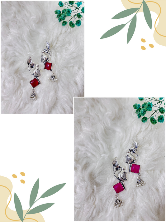 Oxidised Silver Plated Pink & Red | Oxidised Earring | Combo